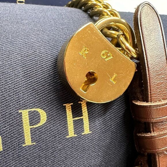 Ralph Lauren * Polished Brass Link Lock Charm Dog Collar Necklace/Bracelet/Belt - Picture 12 of 16
